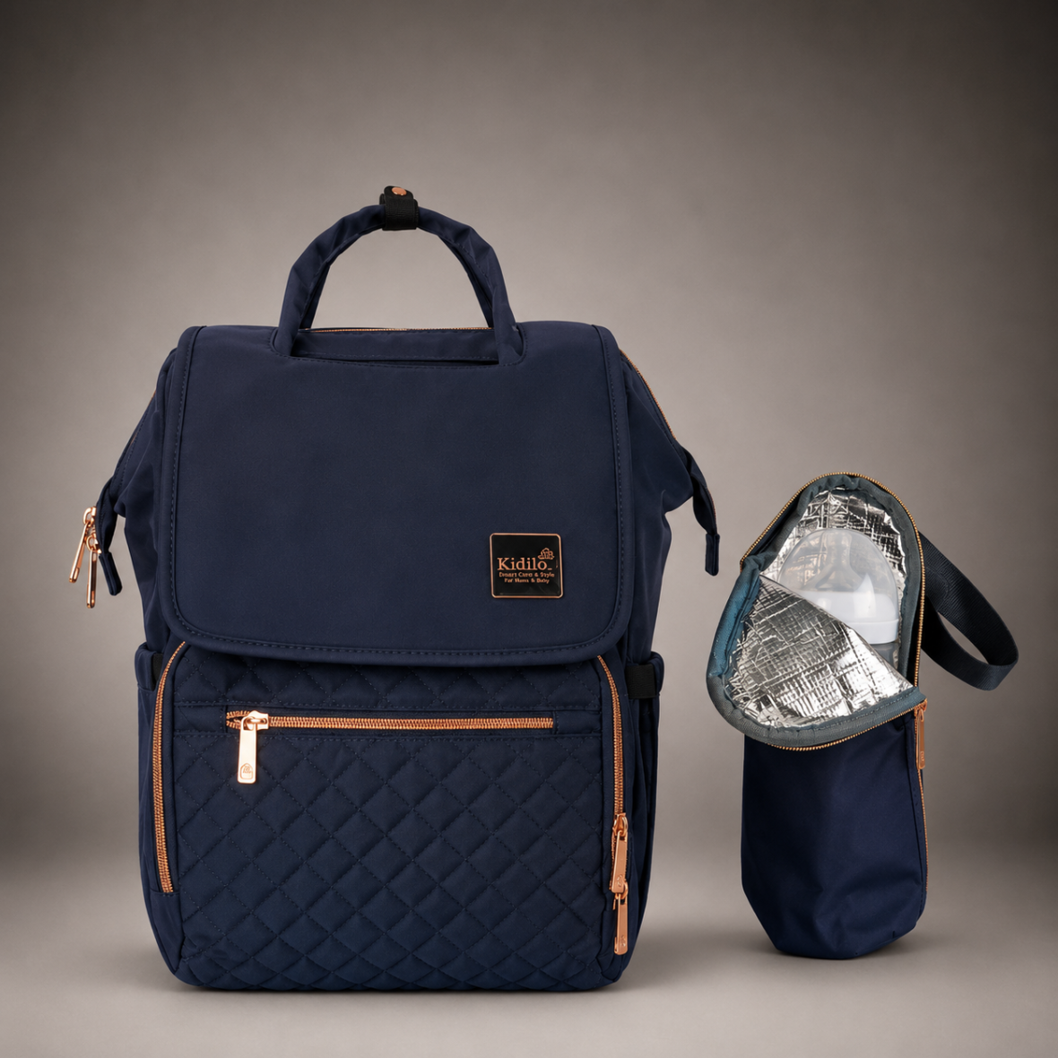 Kidilo K-9 Premium Mommy Backpack Diaper Bag & Portable Changing Mat Set