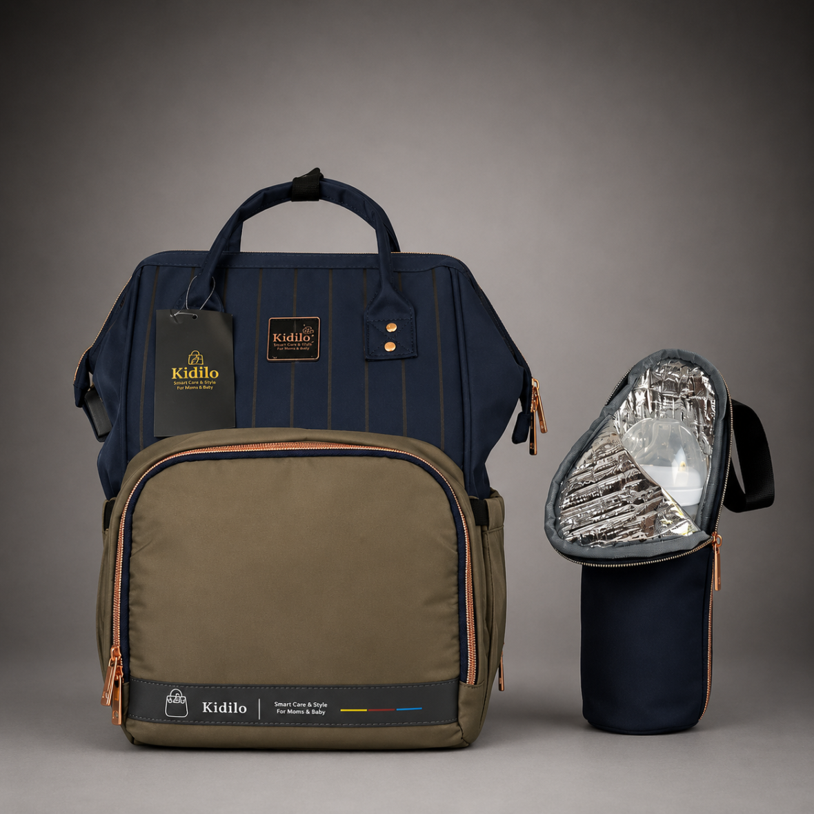 Kidilo K-2 Premium Mommy Backpack Diaper Bag & Portable Changing Mat Set