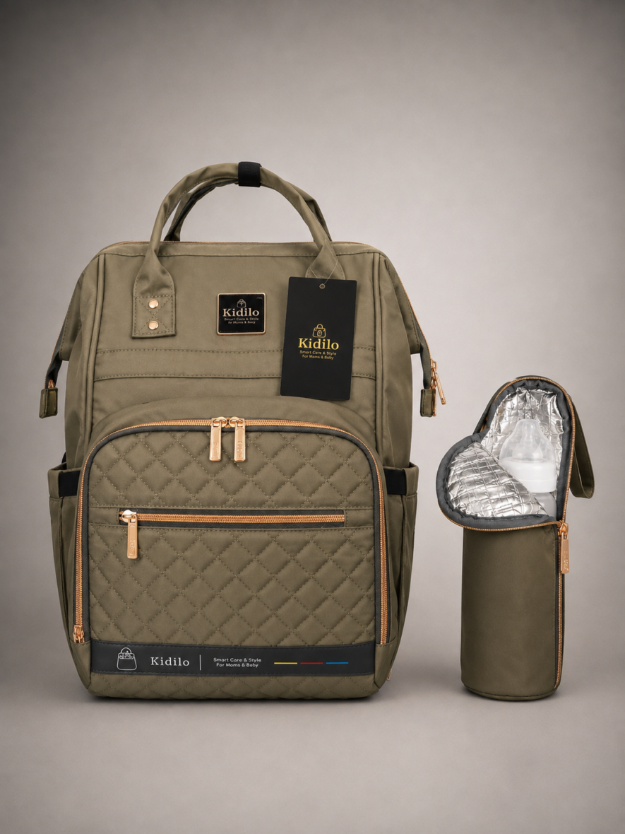 Kidilo K-14 Premium Mommy Backpack Diaper Bag & Portable Changing Mat Set