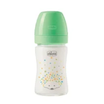 Chicco - Perfect Easy Glass Feeding Bottle Slow Flow Silicone 0m+, 150ml - Green