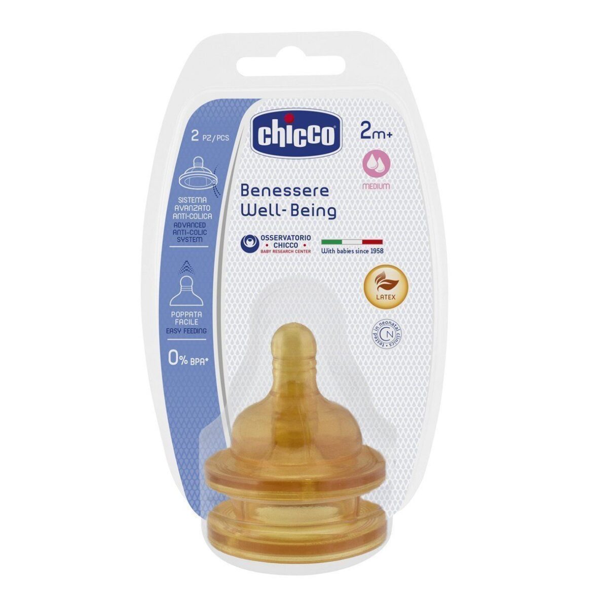Chicco Well-Being Adjustable Rubber Teat Nipple – 2 PCS