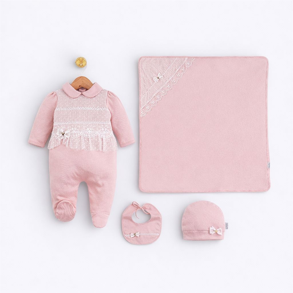 Pink Newborn Baby Girl Lace Set of 4