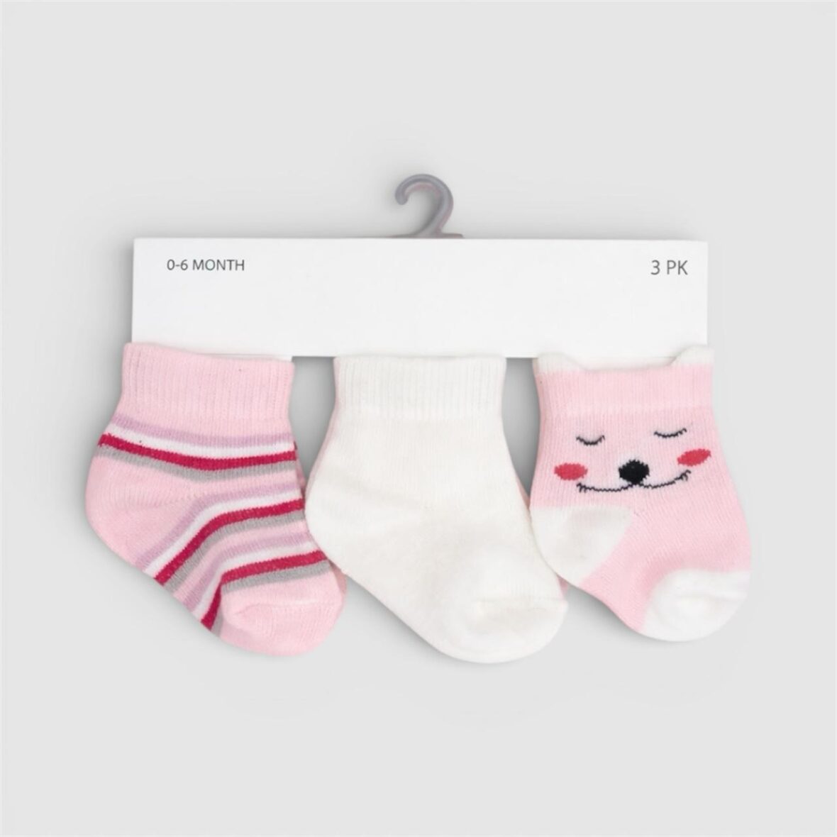 Baby Girl 3-Pack Pink & White Cotton Socks