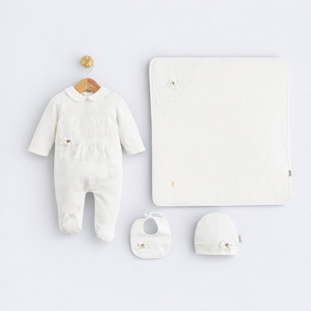 White Newborn Baby Girl Lace Set of 4