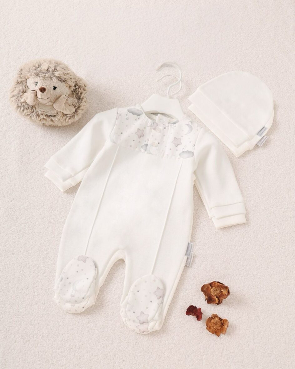 Elegant 2-Piece Baby Romper with Gray Star & Moon Accents