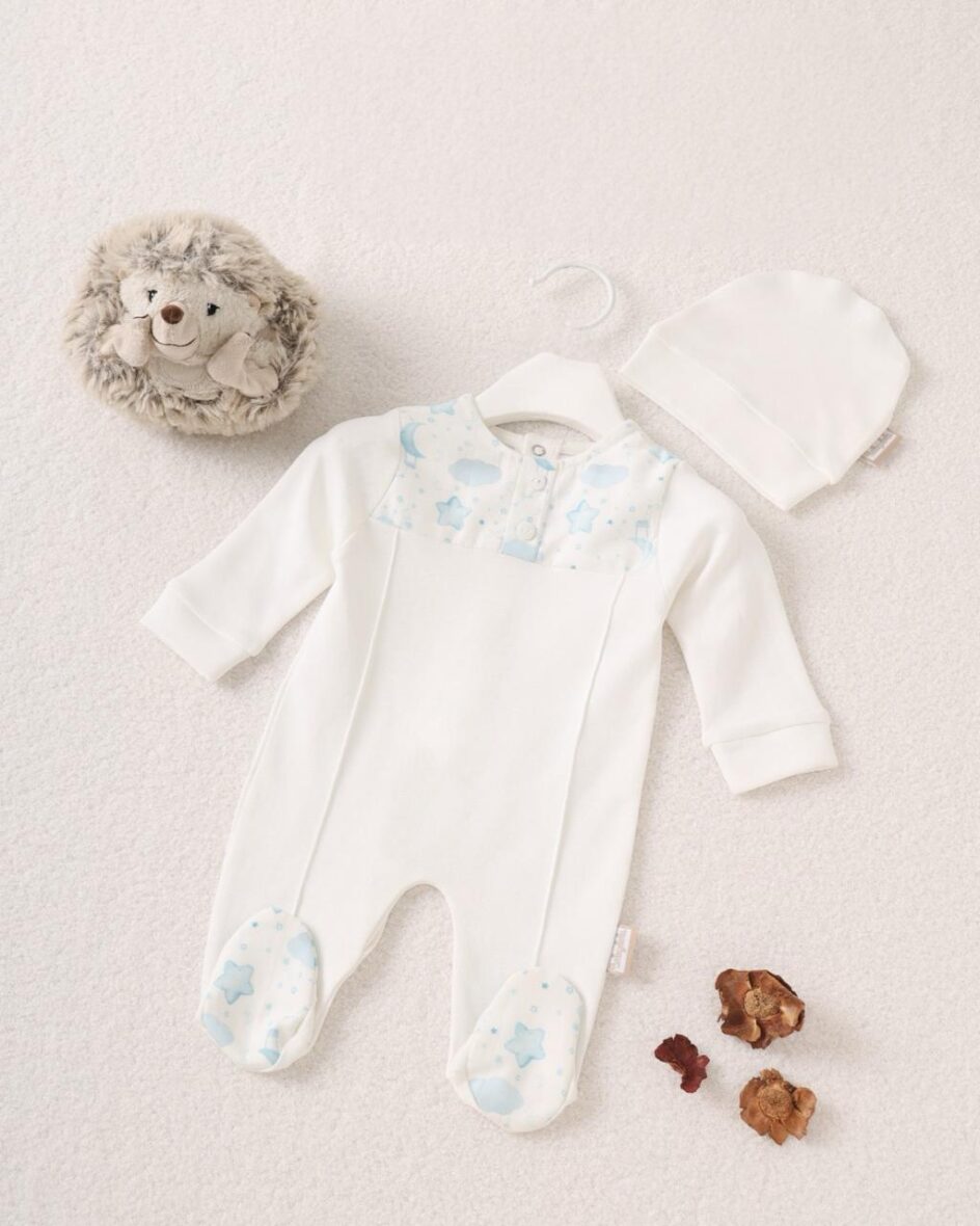 Elegant 2-Piece Baby Romper with Blue Star & Moon Accents