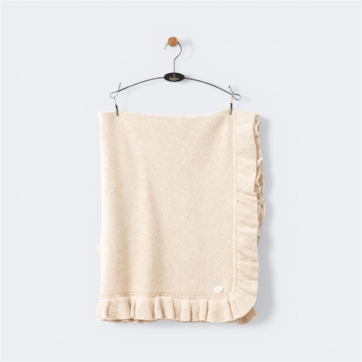 Beige Knitted Baby Blanket with Ruffle Edge