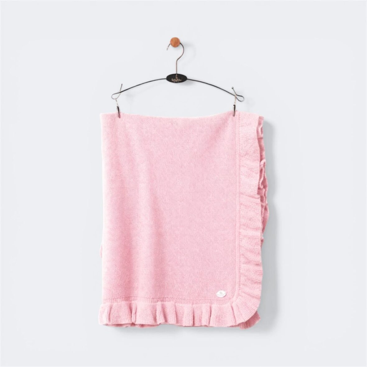 Soft Pink Knitted Baby Blanket with Ruffle Edge