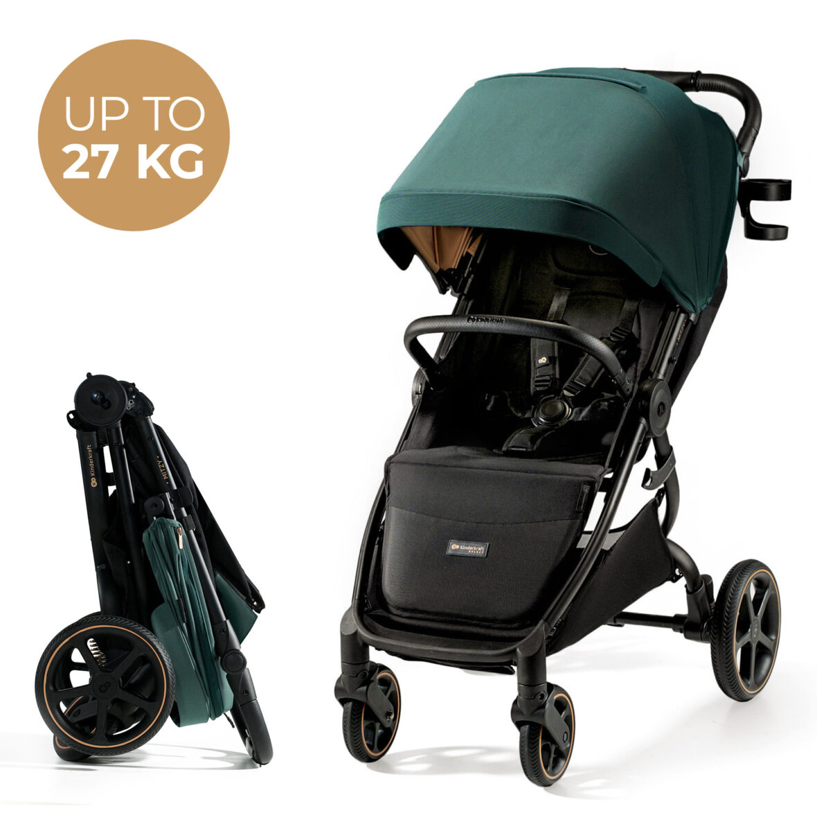 Kinderkraft MITZY Pushchair XL Seat Foldable Up To 27 Kg – Jade Green
