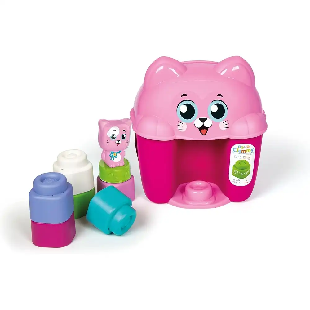 Soft Clemmy Cat & Kitten Bucket With 6 Blocks