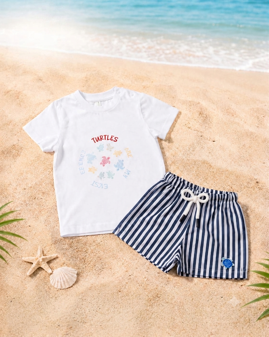 Boys’ Two-Piece Navy Blue “Turtles” Beach & Swimwear Set