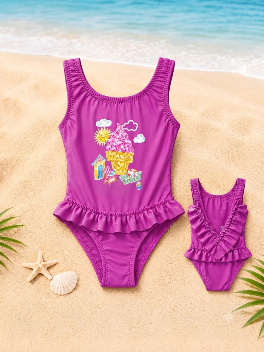 Kids’ Premium Purple Ice Cream Graphic One-Piece Swimsuit