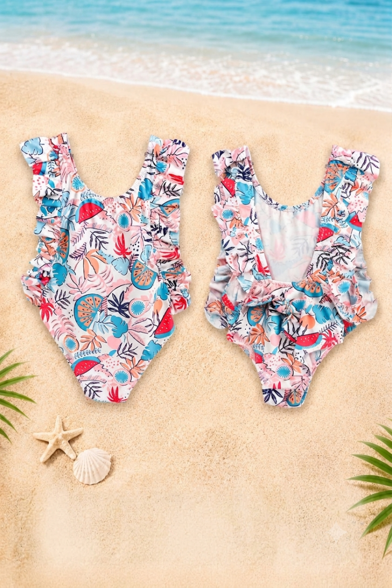 Kids’ Premium Tropical Fruit Print One-Piece Swimsuit