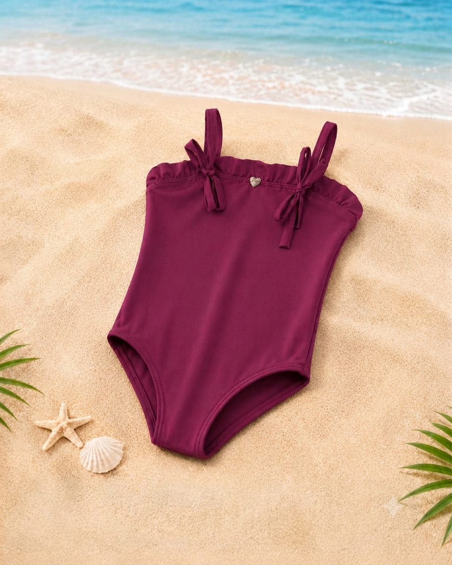 Girls’ Luxury One-Piece Swimsuit – Elegant Burgundy