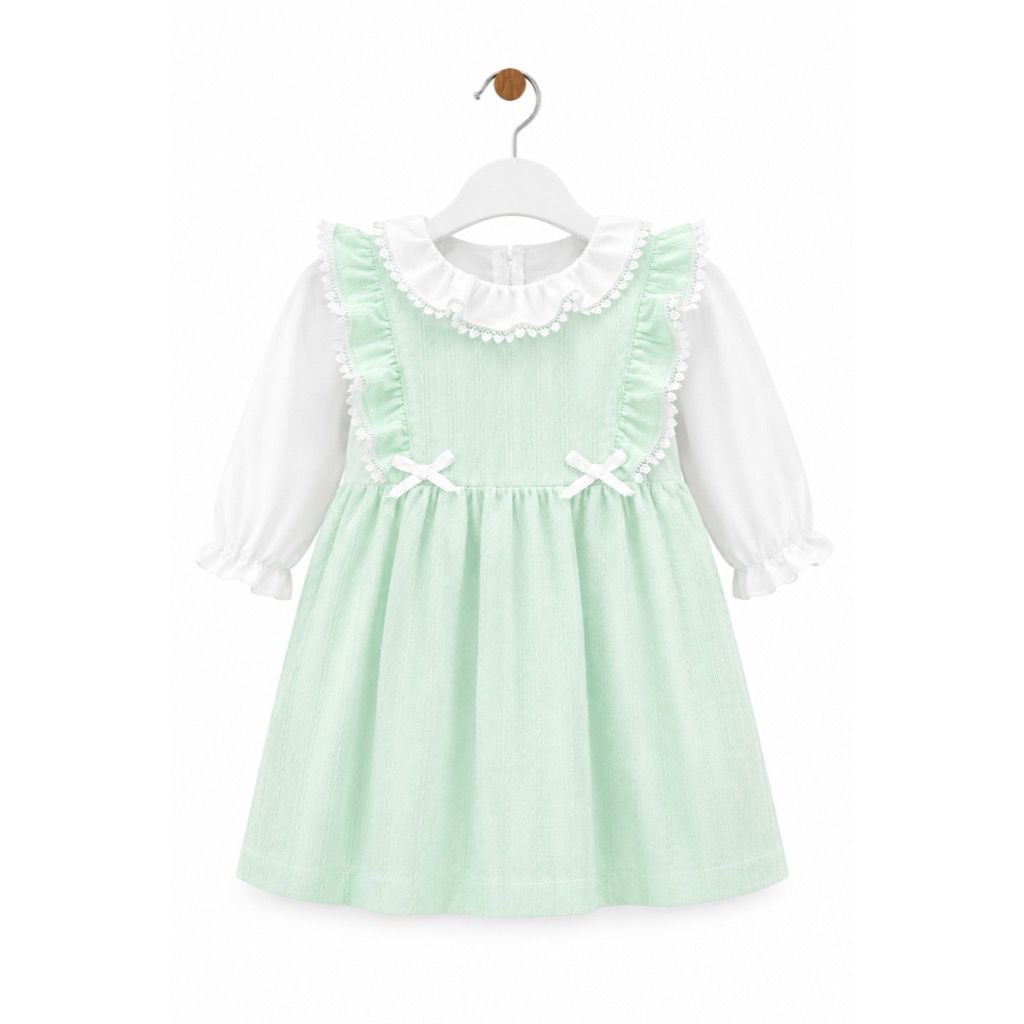 Mint Green Baby Girl Dress with Lace Frill Details