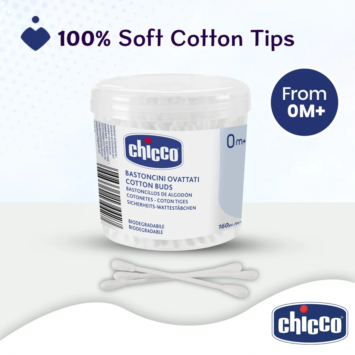 Chicco Cotton Buds With Ear Drum Protection 160Pcs