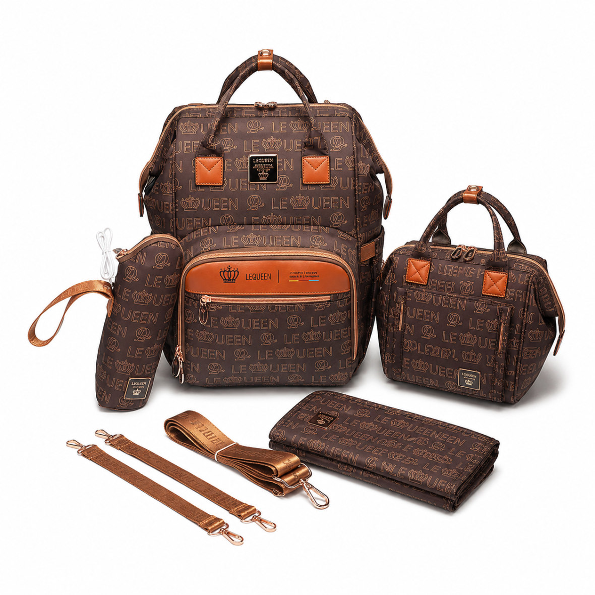 LeQueen Gold 8th Generation Brown Special Edition Soft Waterproof Diaper Bag Set