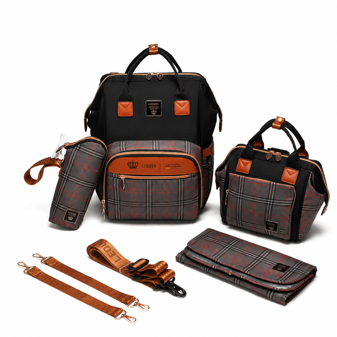LeQueen Gold 8th Generation Black Carohat Special Edition Soft Waterproof Diaper Bag Set