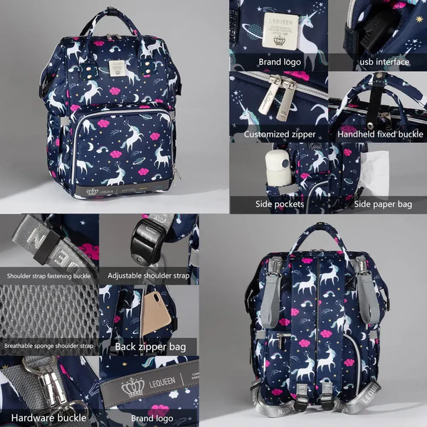 LEQUEENUnicornMommyBag_NavyWaterproofDiaperBackpack2
