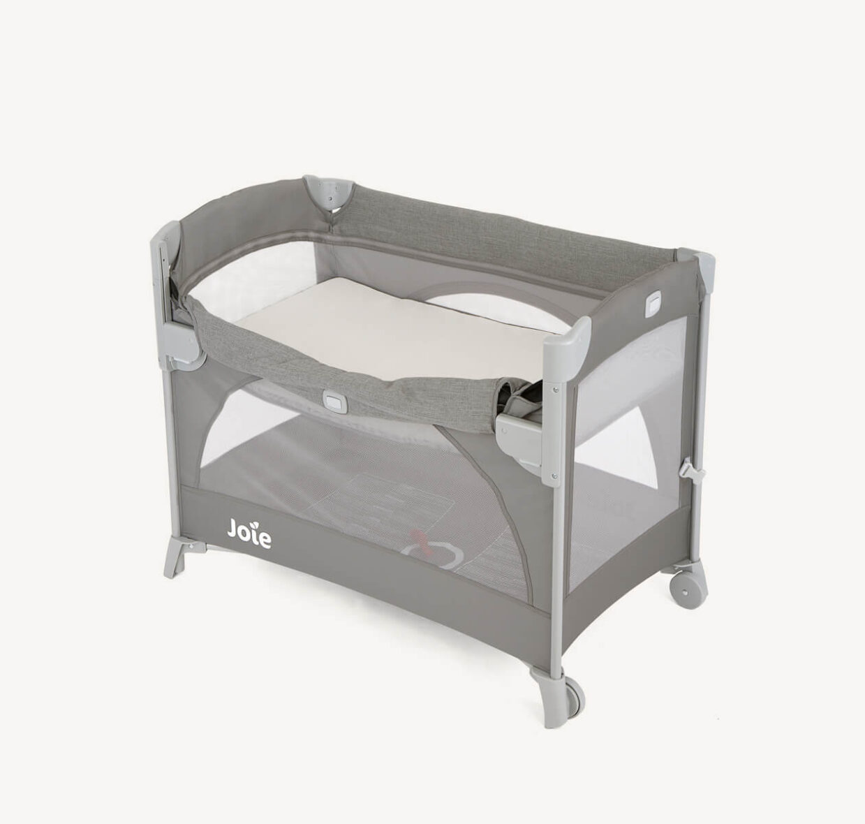 Joie Kubbie Sleep Playard Foggy Gray – Bedside Sleeper & Foldable Travel Cot