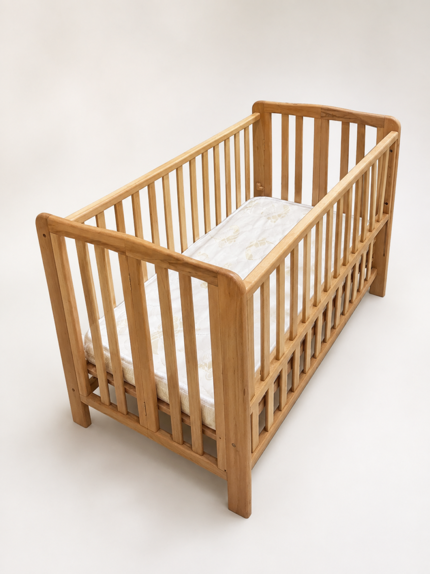 Wooden Baby Crib with Mattress – 120×70 cm