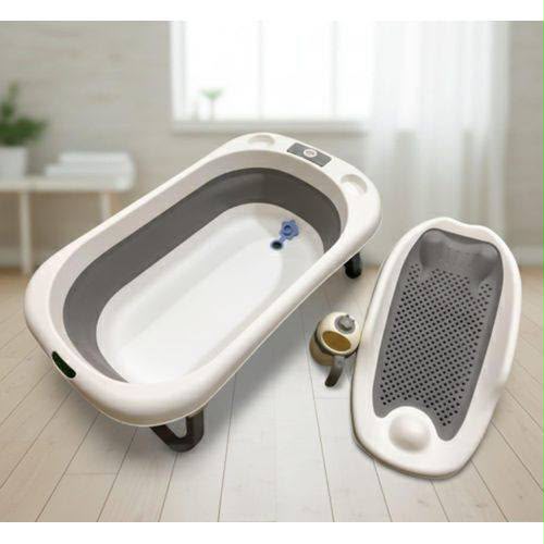 Toimoys 2-in-1 Foldable Silicone Baby Bathtub Set with Bath Seat & Pouring Cup