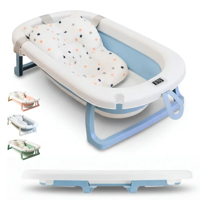 Portable Silicone Baby Bath Tub with Thermometer & Support Pillow